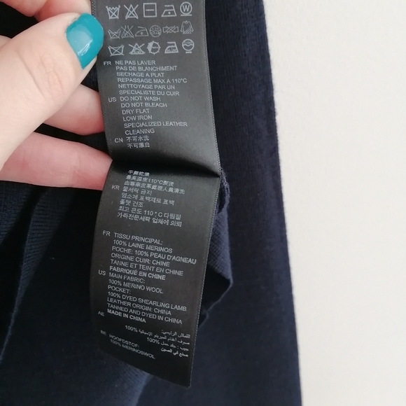 Sandro Men's Merino Wool Navy Sweater With Lamb Leather Pocket Small - Picture 11 of 15